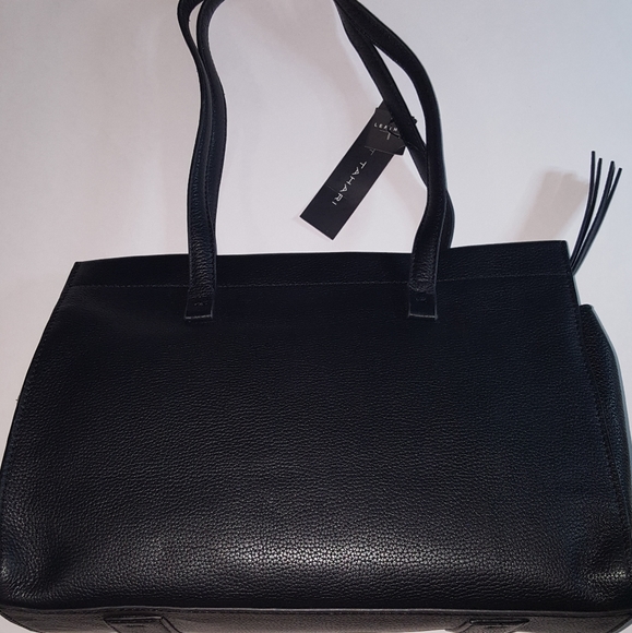 NWT Tahari Sienna Leather Tote Bag Black - Picture 11 of 14